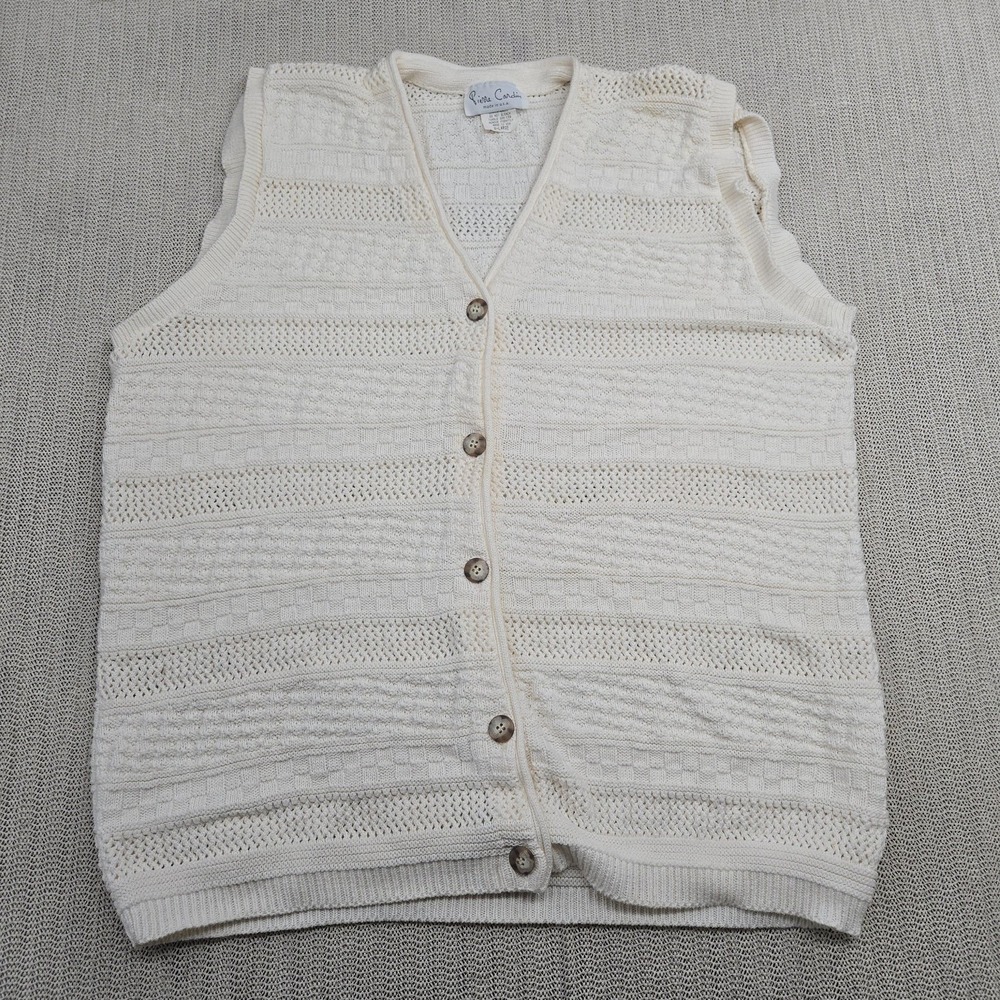 Vintage Pierre Cardin Sweater Vest Womens XL White Textured Button Up USA 80s